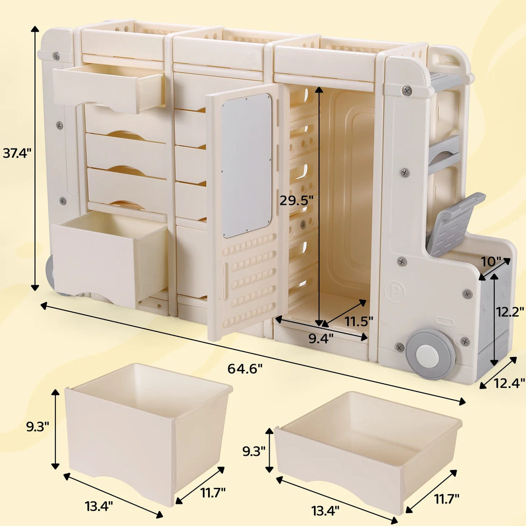 Kids Toy Storage Organizer with 10 Drawers 7 Shelves 2 Cabinets T327099