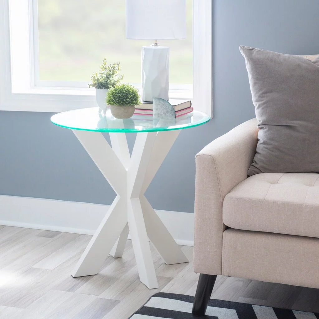 White Painted Glass Top Side Table F6076