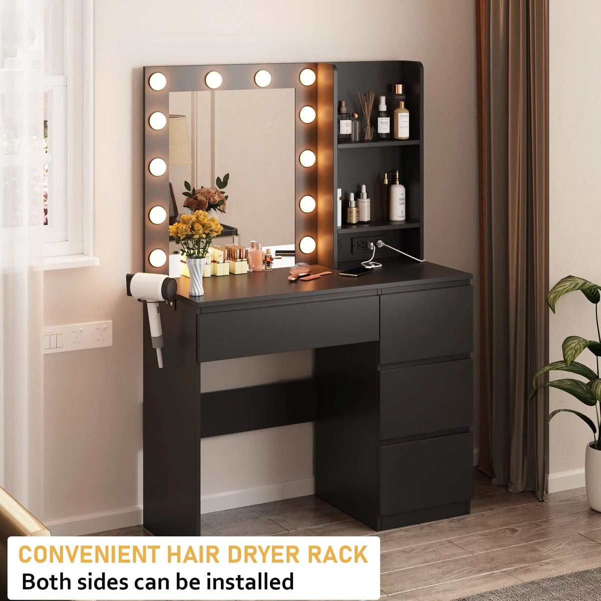 Black 4 Drawer Makeup Vanity Table M4228