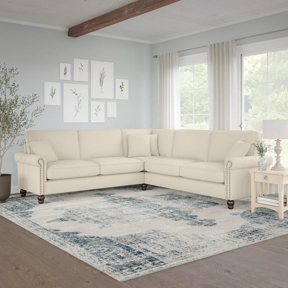 Cream Herringbone L Shaped Sectional Couch L327