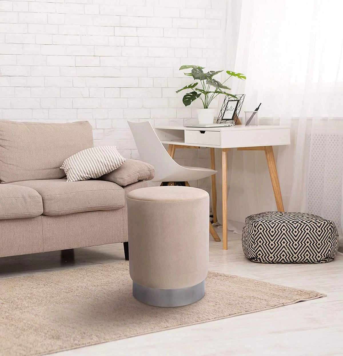 Round Velvet Ottoman Foot Stool X71094