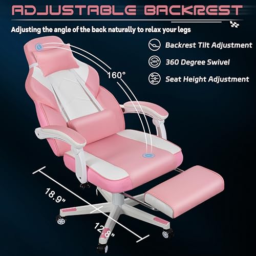 Gaming Chair with Footrest and Massage Lumbar Support T428995