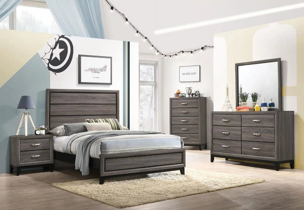 4-piece Grey Oak Bedroom Set V2755