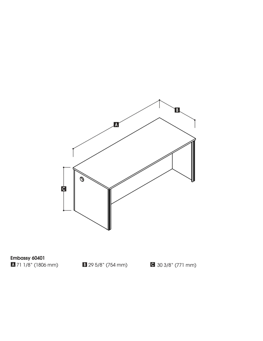 71" Executive Desk F7159