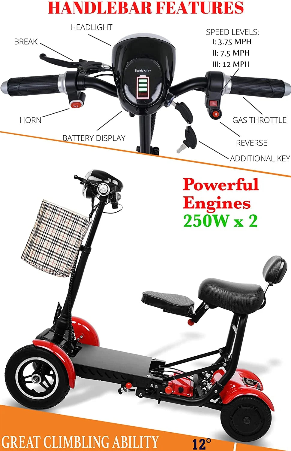 Foldable Lightweight Battery Power Four-Wheel Mobility Scooter L277