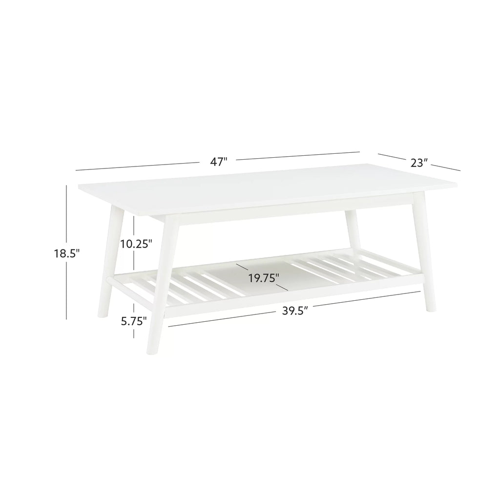 White Mid-Century Coffee Table with Shelf K196157