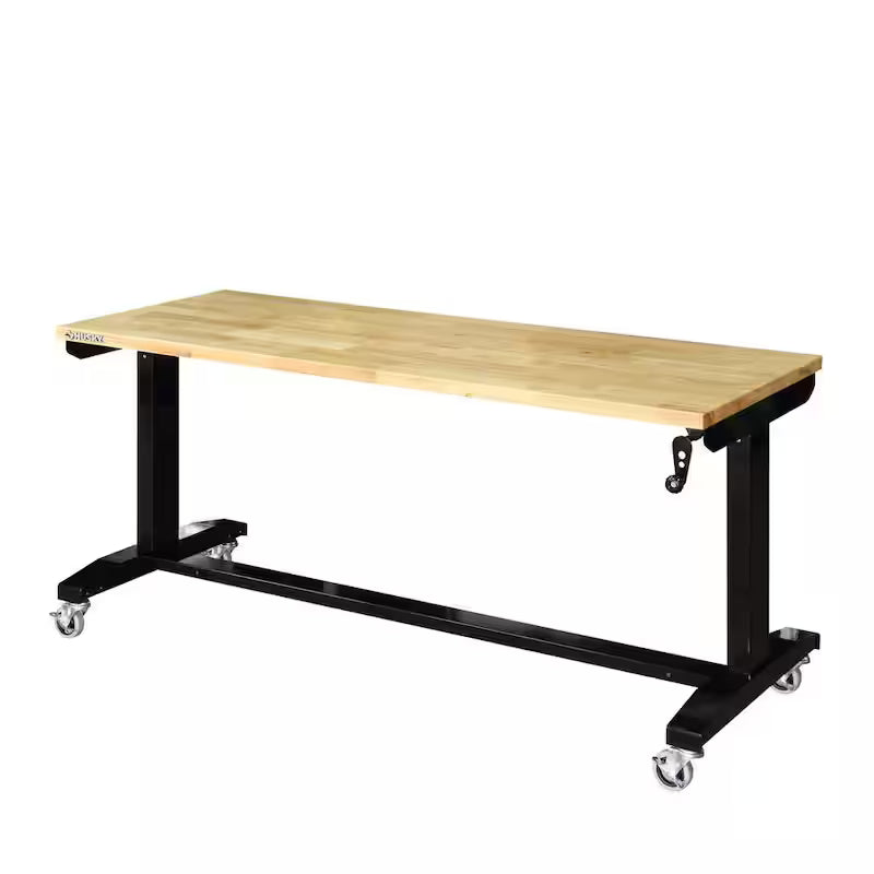 Adjustable Height Solid Wood Top Workbench Table in Black R982