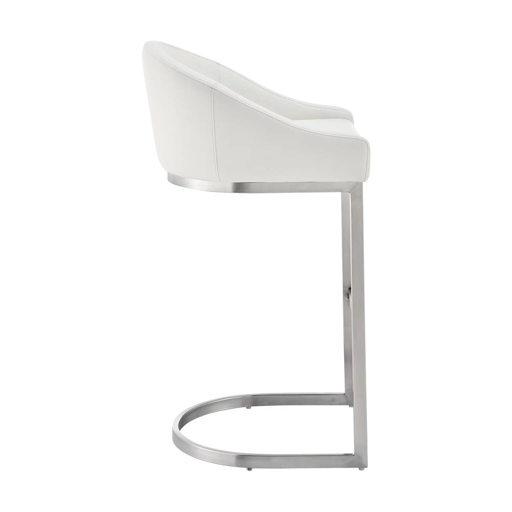 28 Inch White Faux Leather Metal Bar Stool C460
