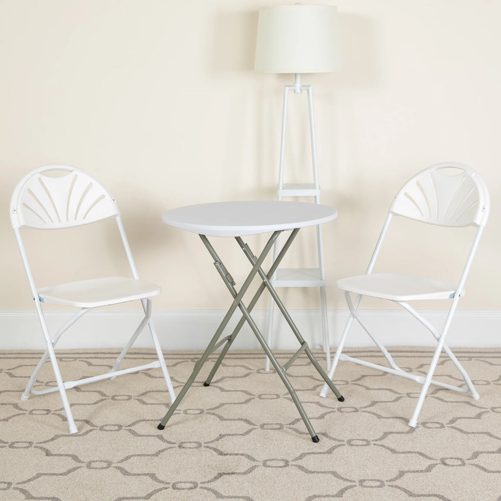 White Plastic Fan Back Folding Chair C14689