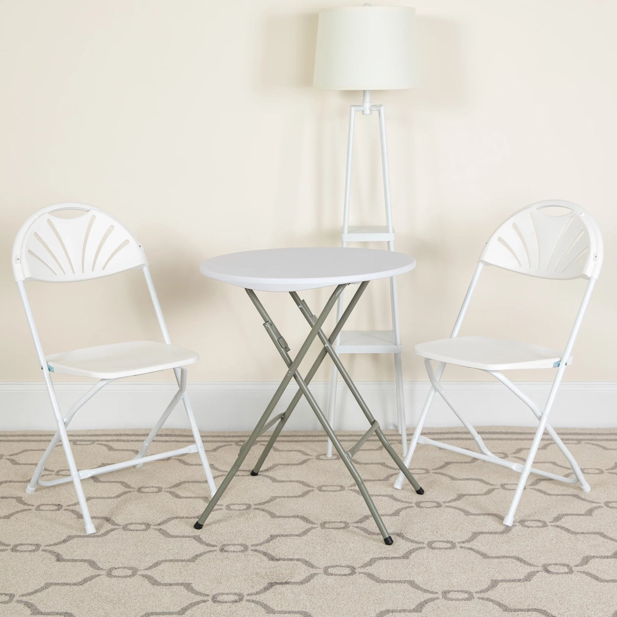 White Plastic Fan Back Folding Chair C14689