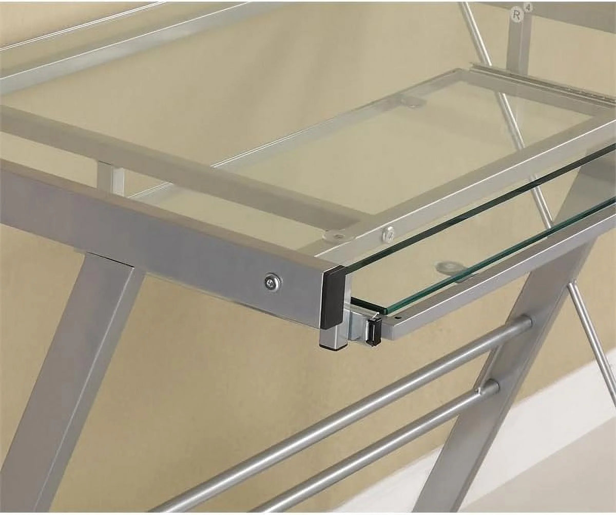 Small Work from Home Office Laptop Computer Desk with Glass Top in Silver B1937