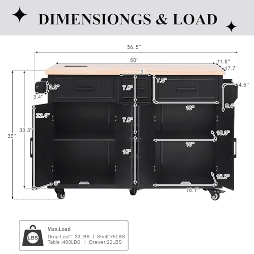 56.5'' White Kitchen Island with Drop Leaf O192280