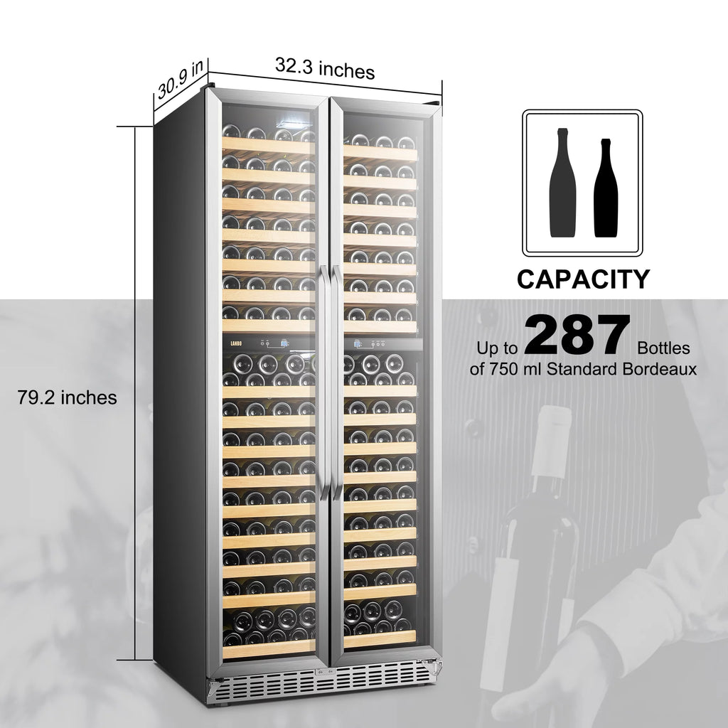 32 inch 287 Bottle Dual Zone Compressor Wine Refrigerator L612