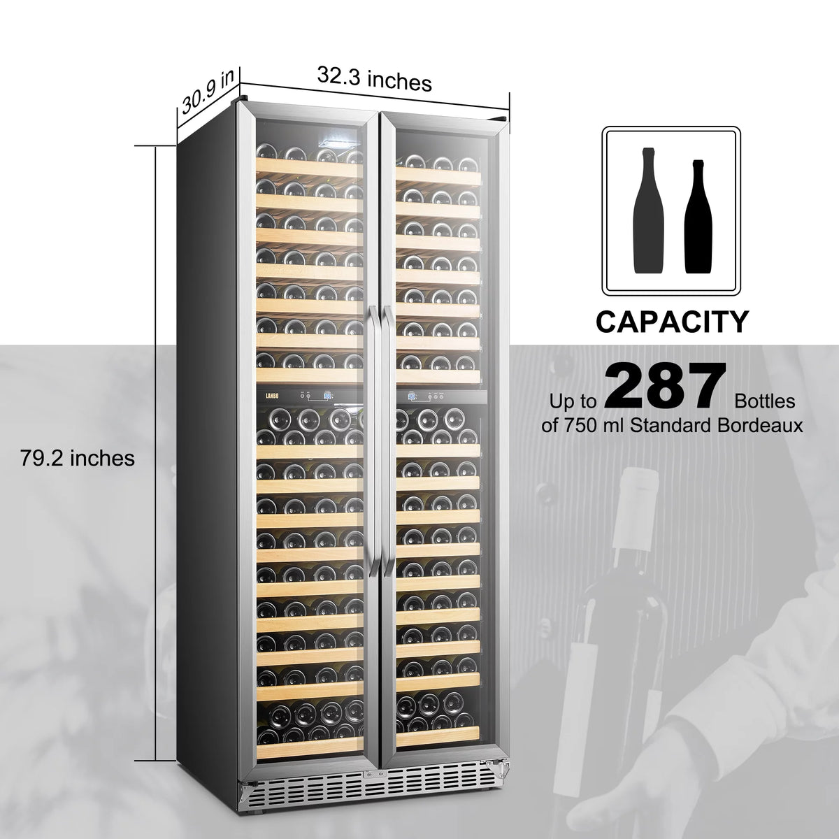 32 inch 287 Bottle Dual Zone Compressor Wine Refrigerator L612