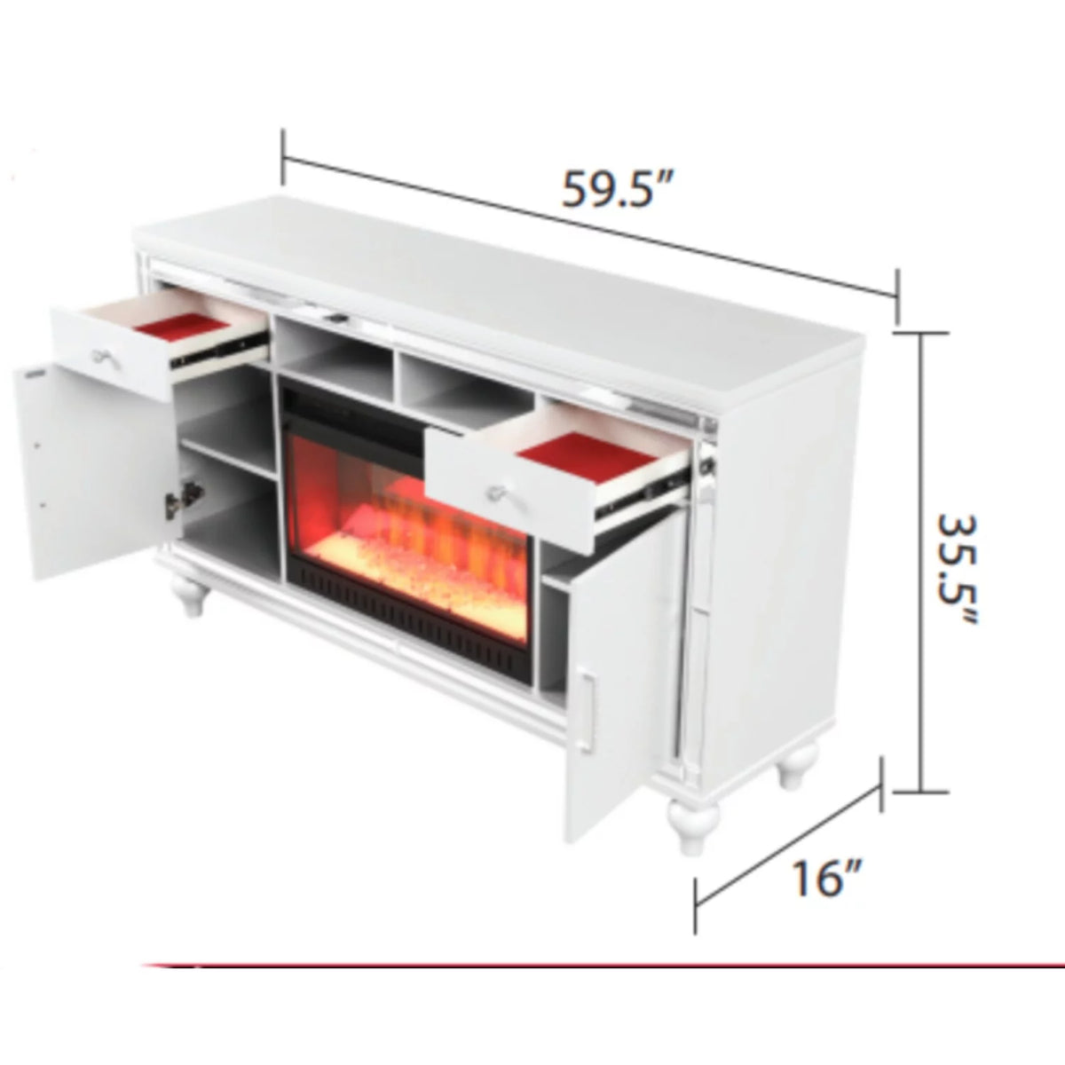 Solid Wood TV Stand With Electric Fireplace in White T62158