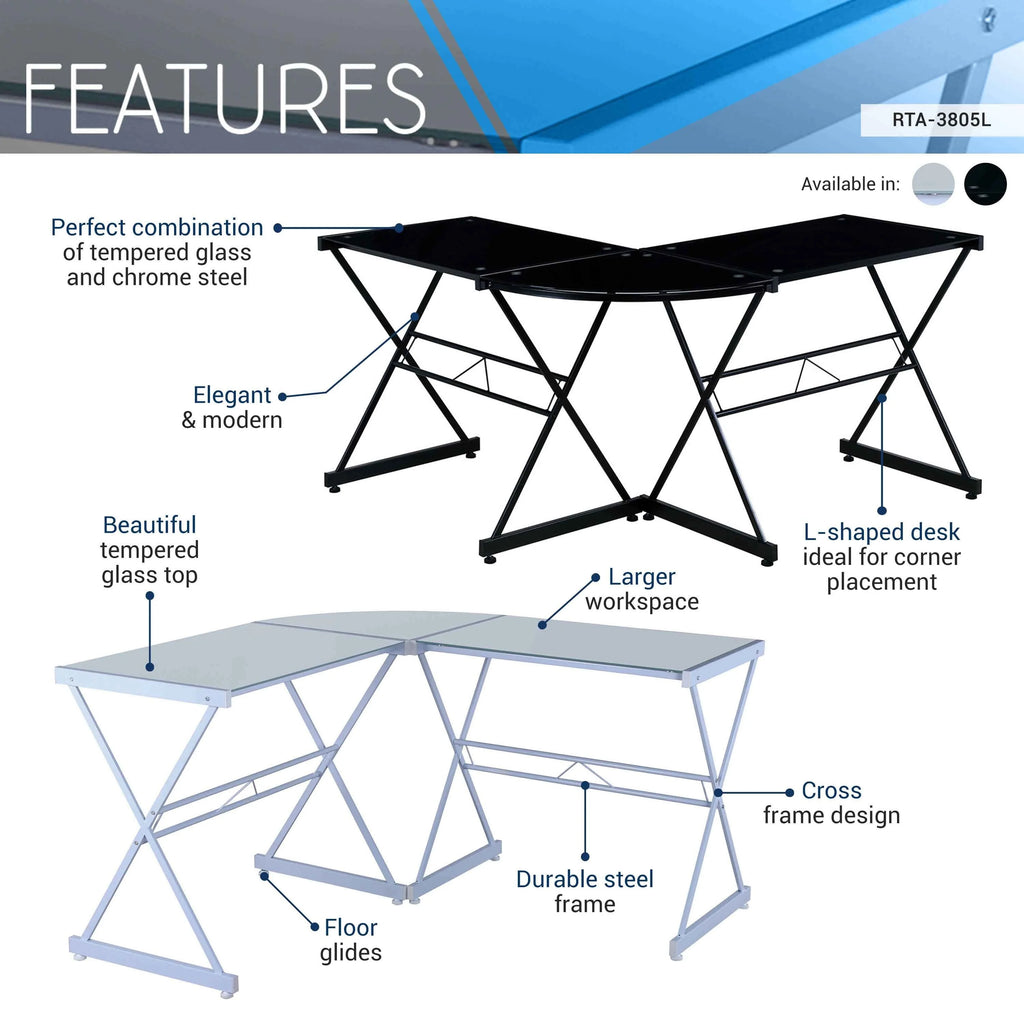 L-Shaped Glass Computer Desk Y40280