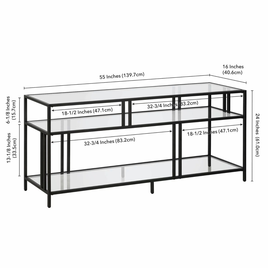 Industrial Metal TV Stand with Glass Shelves V833