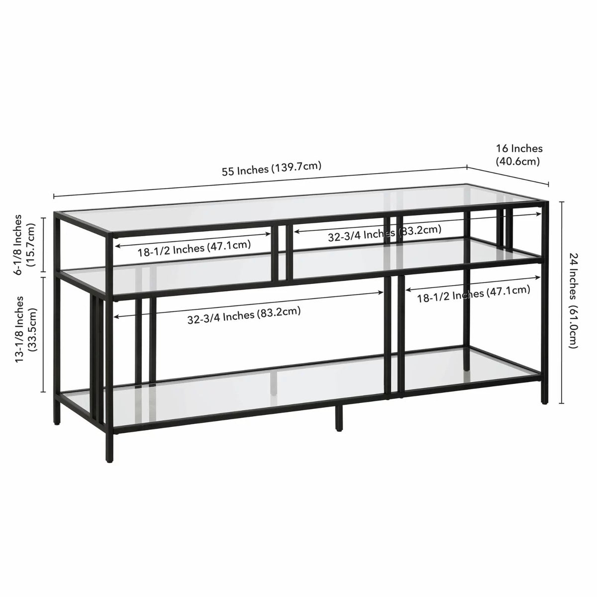 Industrial Metal TV Stand with Glass Shelves V833