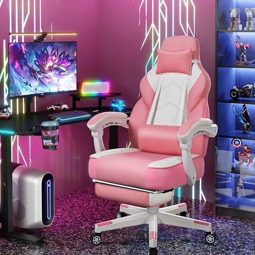 Gaming Chair with Footrest and Massage Lumbar Support T428995