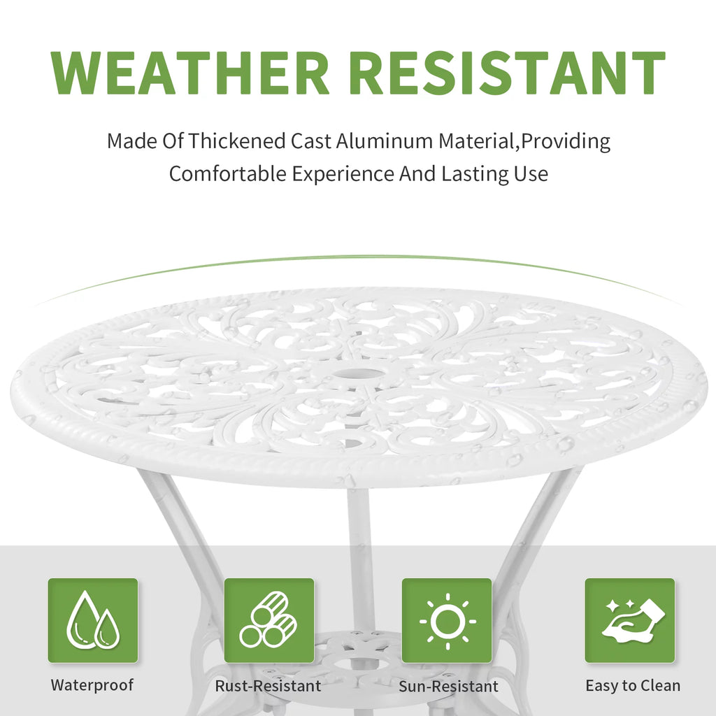 White Bistro Table and Chairs Set of 2 with Umbrella Hole E8352