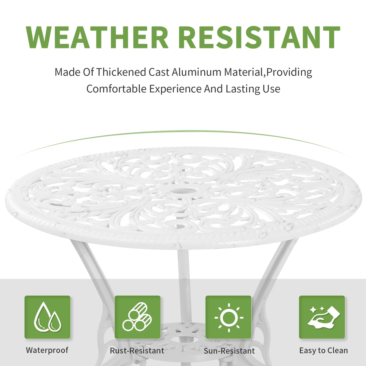 White Bistro Table and Chairs Set of 2 with Umbrella Hole E8352