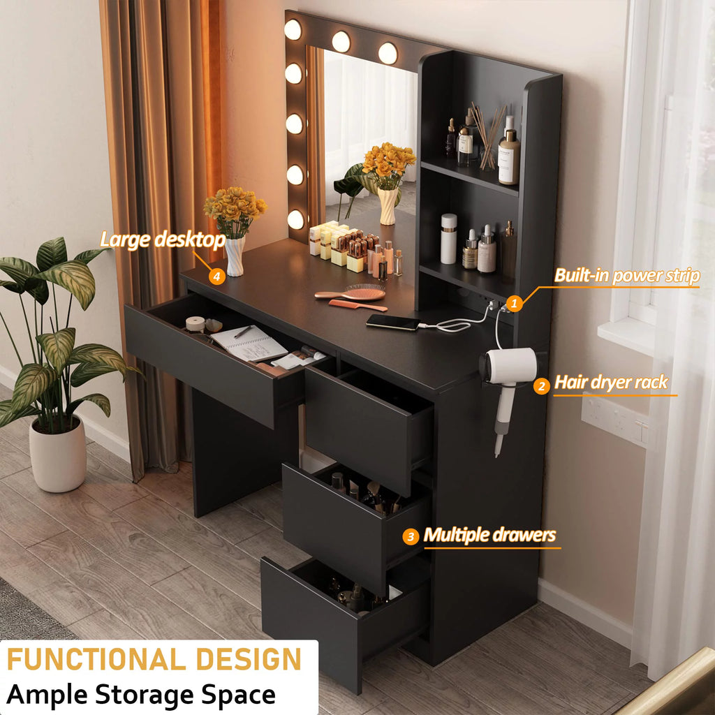 Black 4 Drawer Makeup Vanity Table M4228