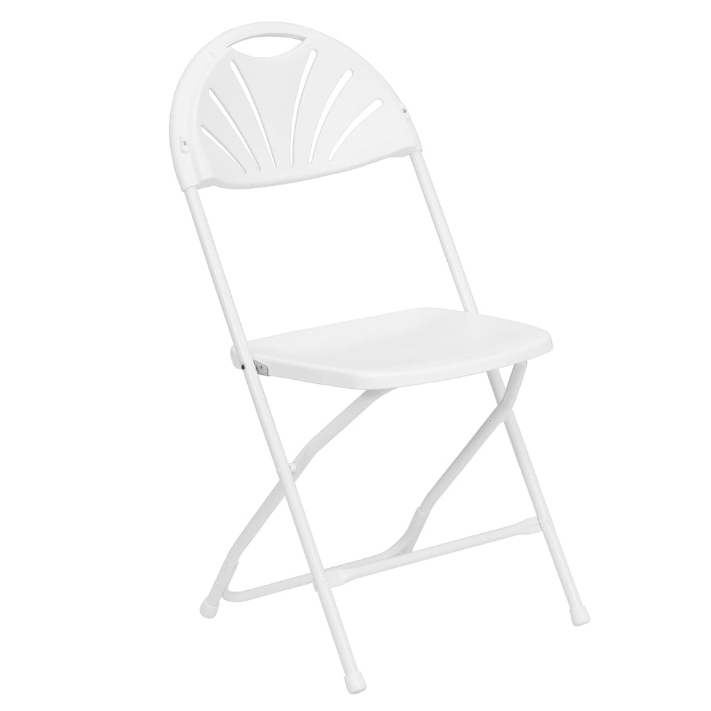 White Plastic Fan Back Folding Chair C14689