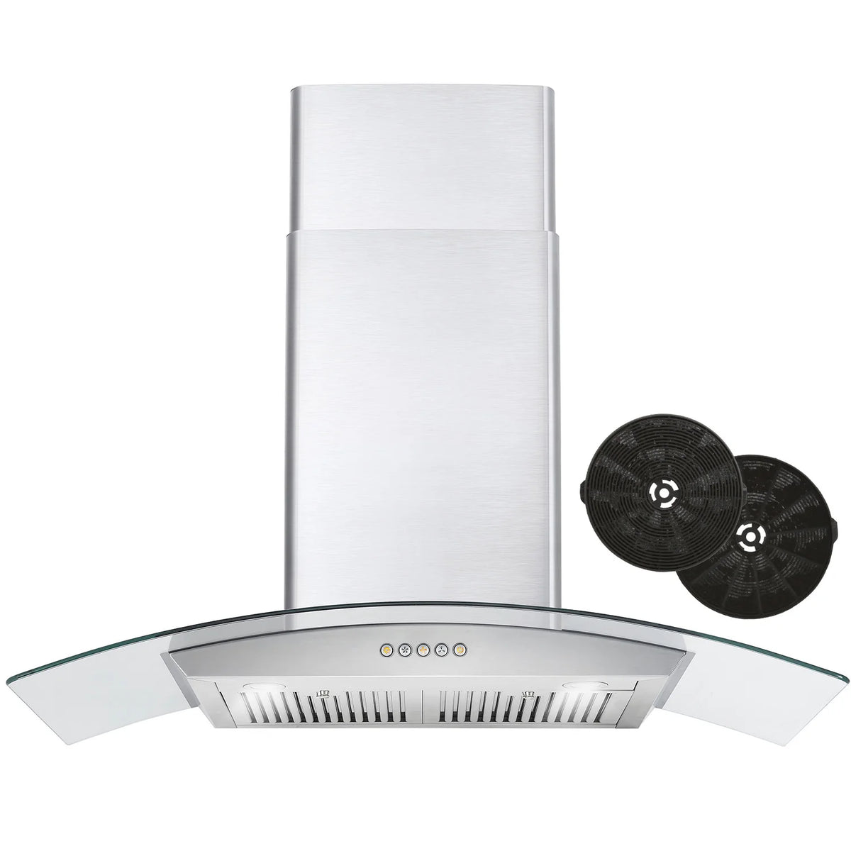 380 CFM Convertible Wall Mount Range Hood with Glass Canopy E2546