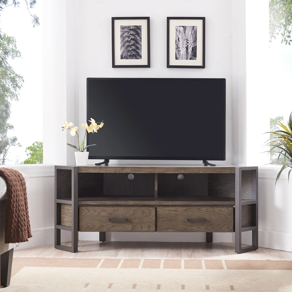 Mixed Metal and Wood Corner TV Stand R1082