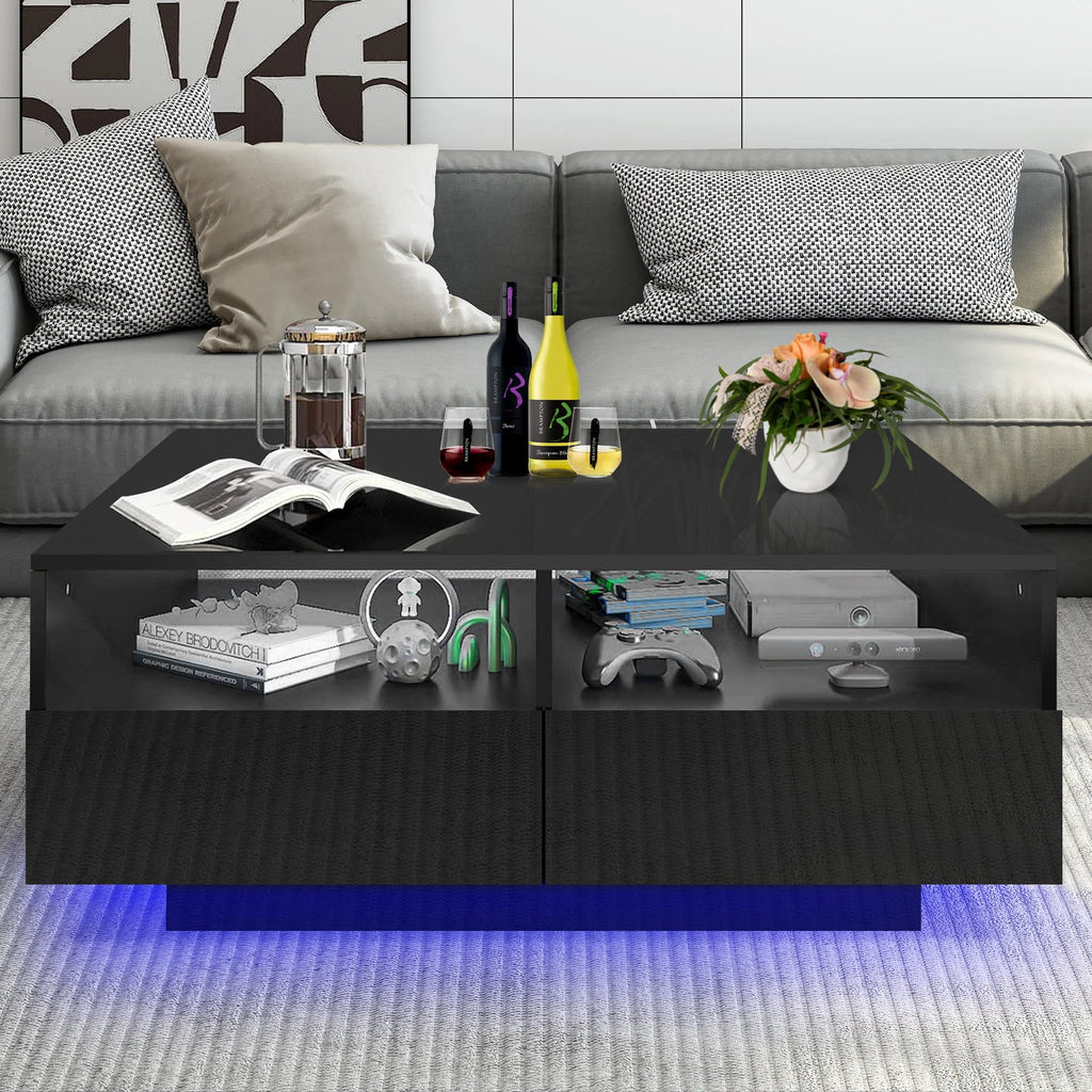 Black LED Coffee Table with 4 Drawers B678910