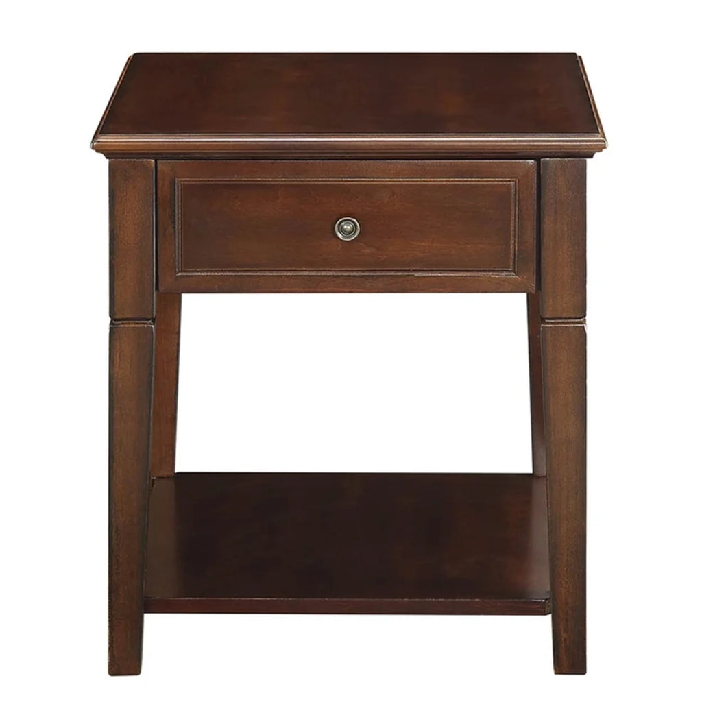 Walnut Brown Wooden End Table with One Drawer and One Shelf Y8921
