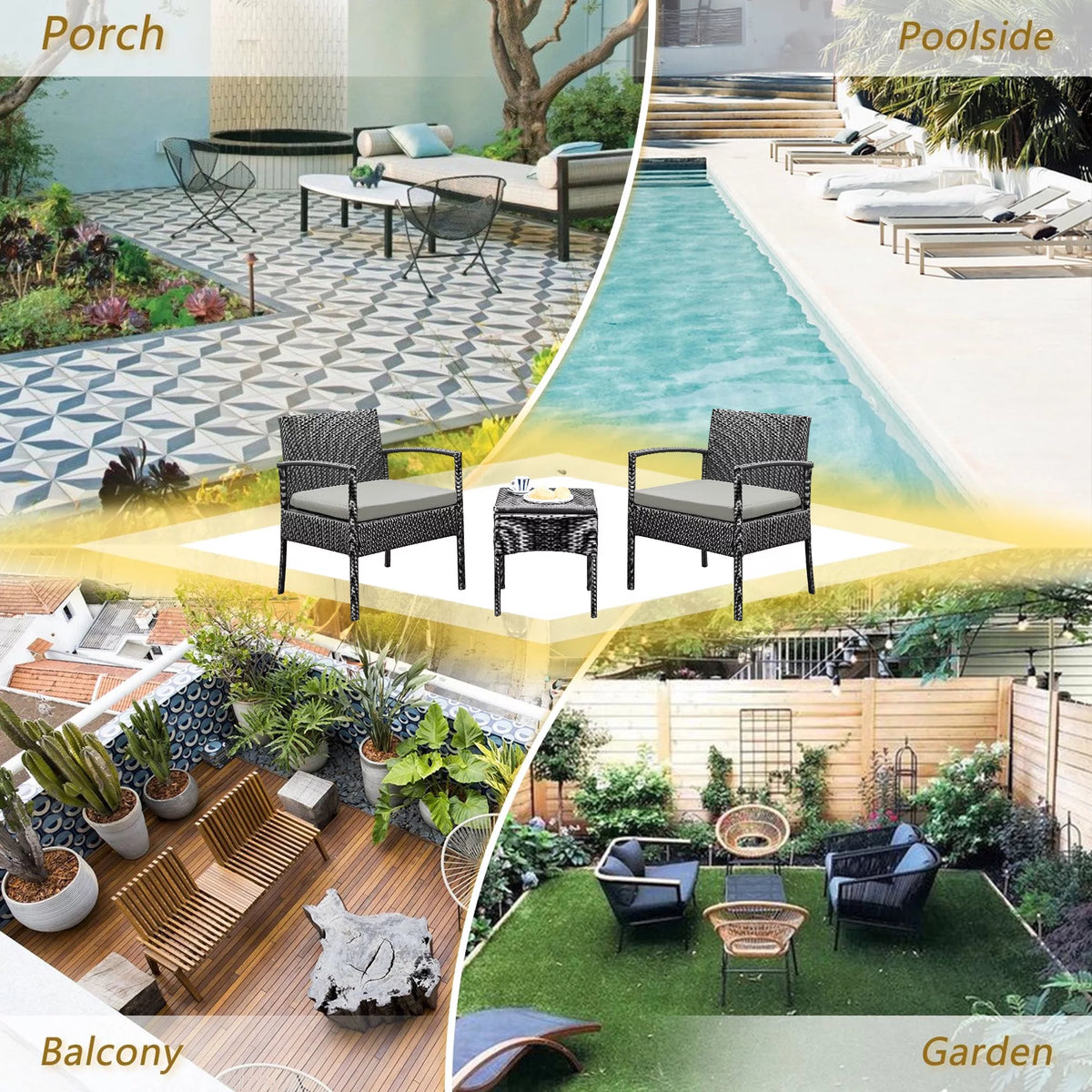 3 Pieces PE Rattan Wicker Chairs and Table Set W937210
