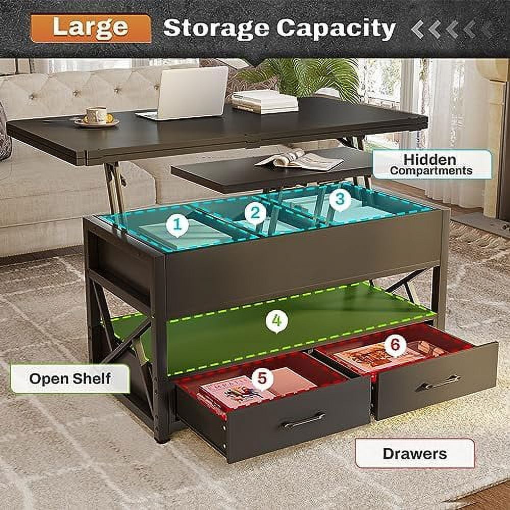 40" Lift Top Coffee Table with 2 Drawers & LED Light B429403
