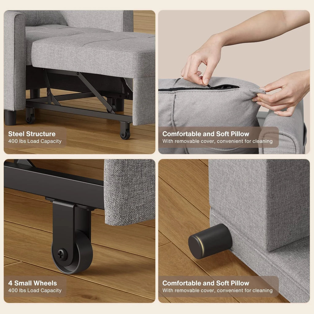 Adjustable 3 in 1 Sleeper Sofa Bed with Metal Frame, Dark Gray B46419
