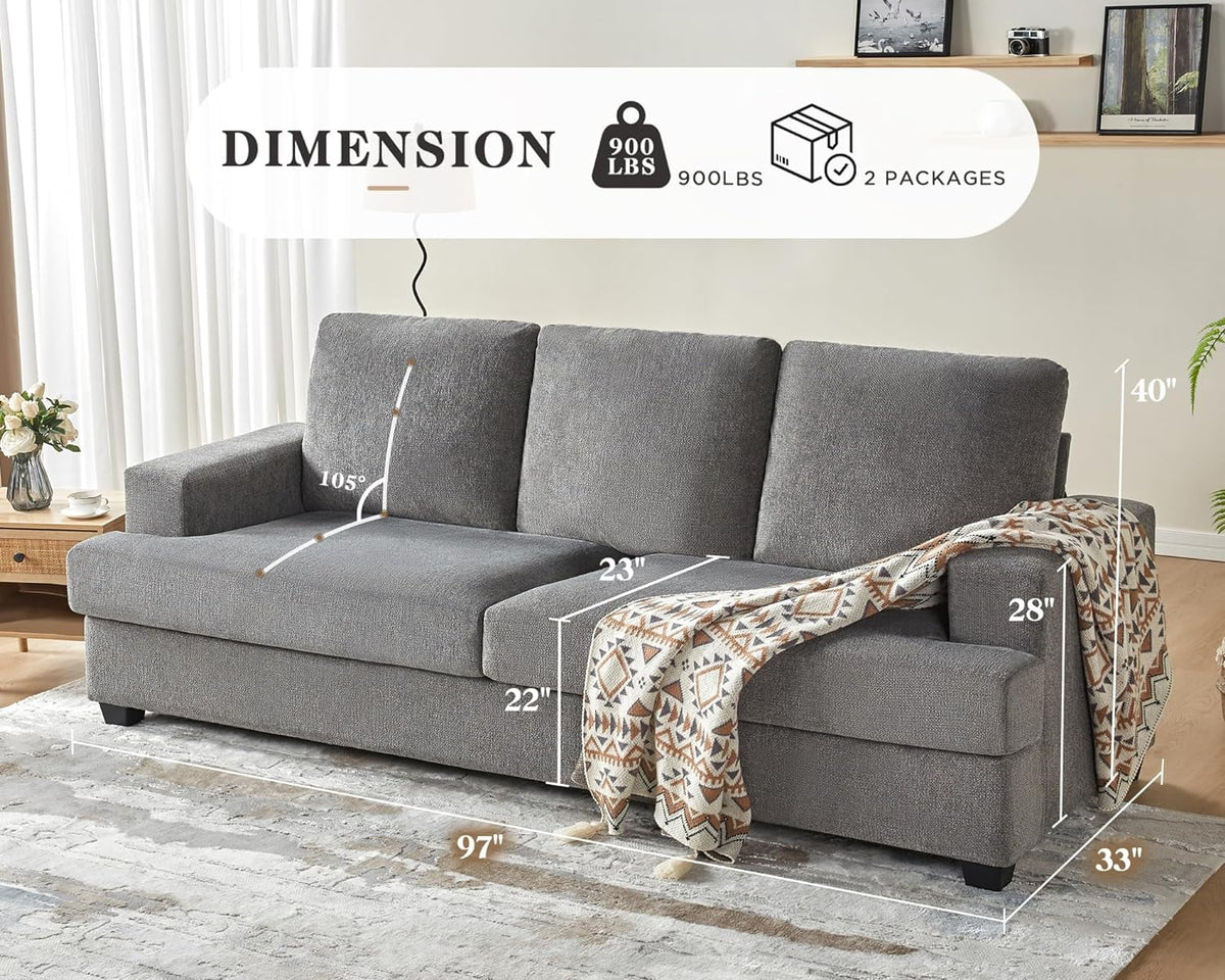 3 Seater Grey Chenille Sofa L725556