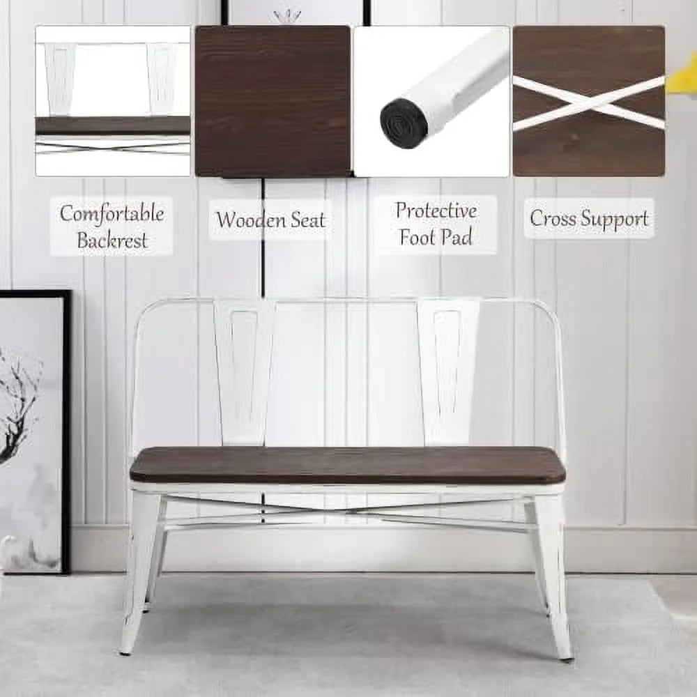 Dining Bench with Back Wood Seat S3854