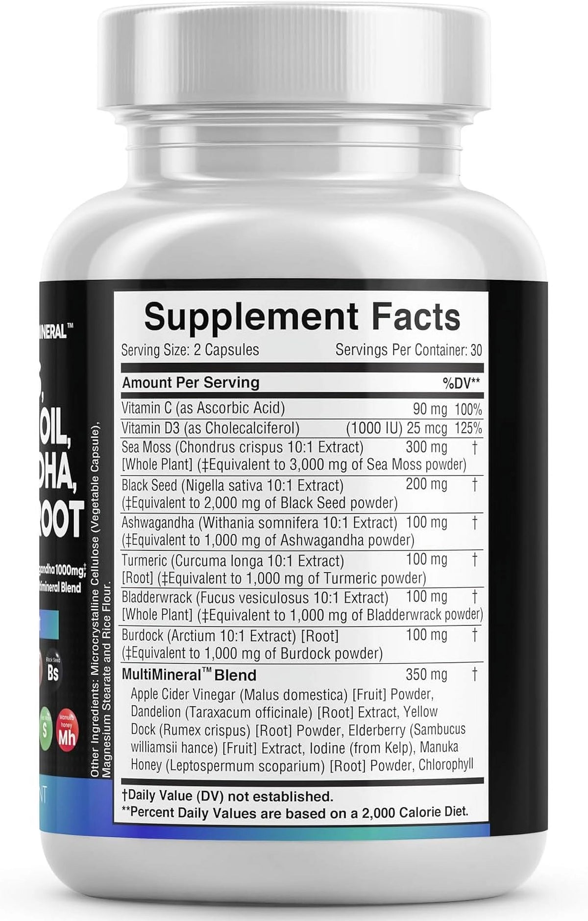 Sea Moss Black Seed Oil Ashwagandha Turmeric Bladderwrack Burdock Vitamin C D3 R7372