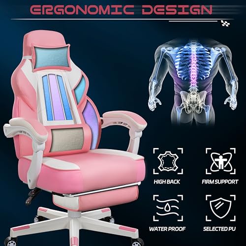 Gaming Chair with Footrest and Massage Lumbar Support T428995