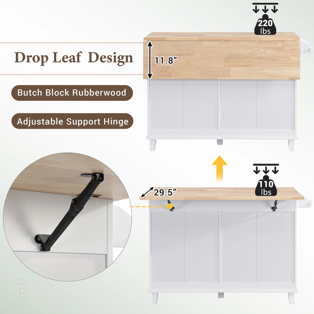 White Kitchen Island Set with 2 Seatings R287