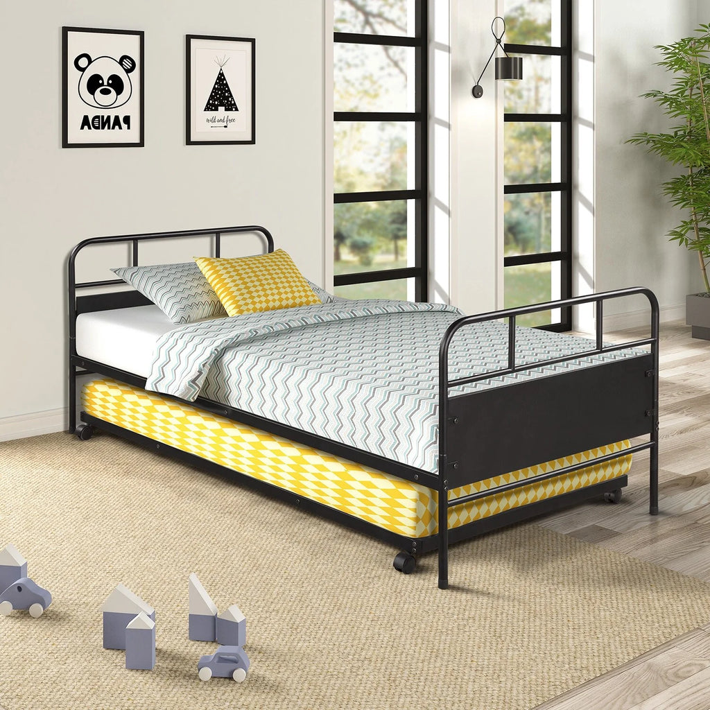 Black Twin Size Metal Daybed with Trundle W812