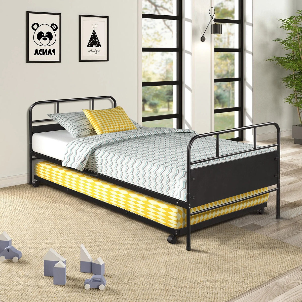 Black Twin Size Metal Daybed with Trundle W812