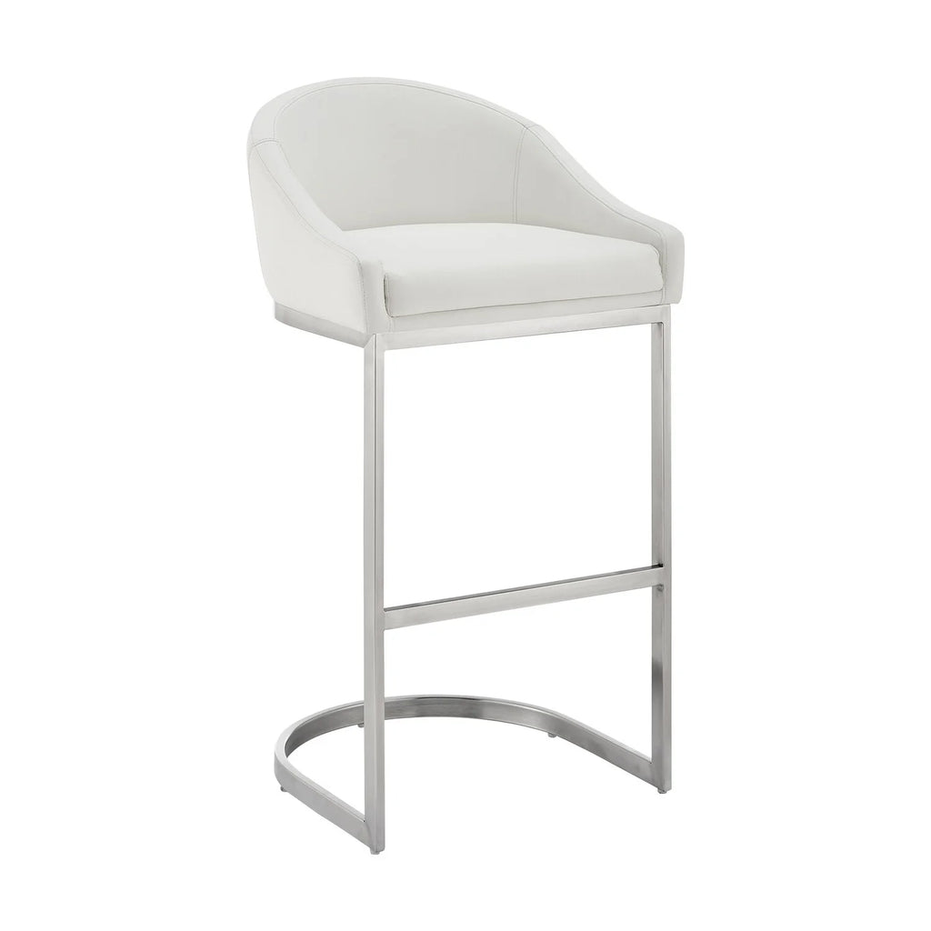 28 Inch White Faux Leather Metal Bar Stool C460