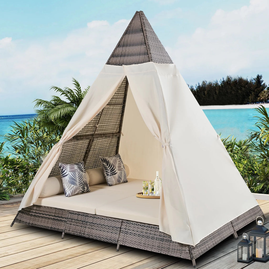 PE Wicker Daybed with Beige Cushions K96407