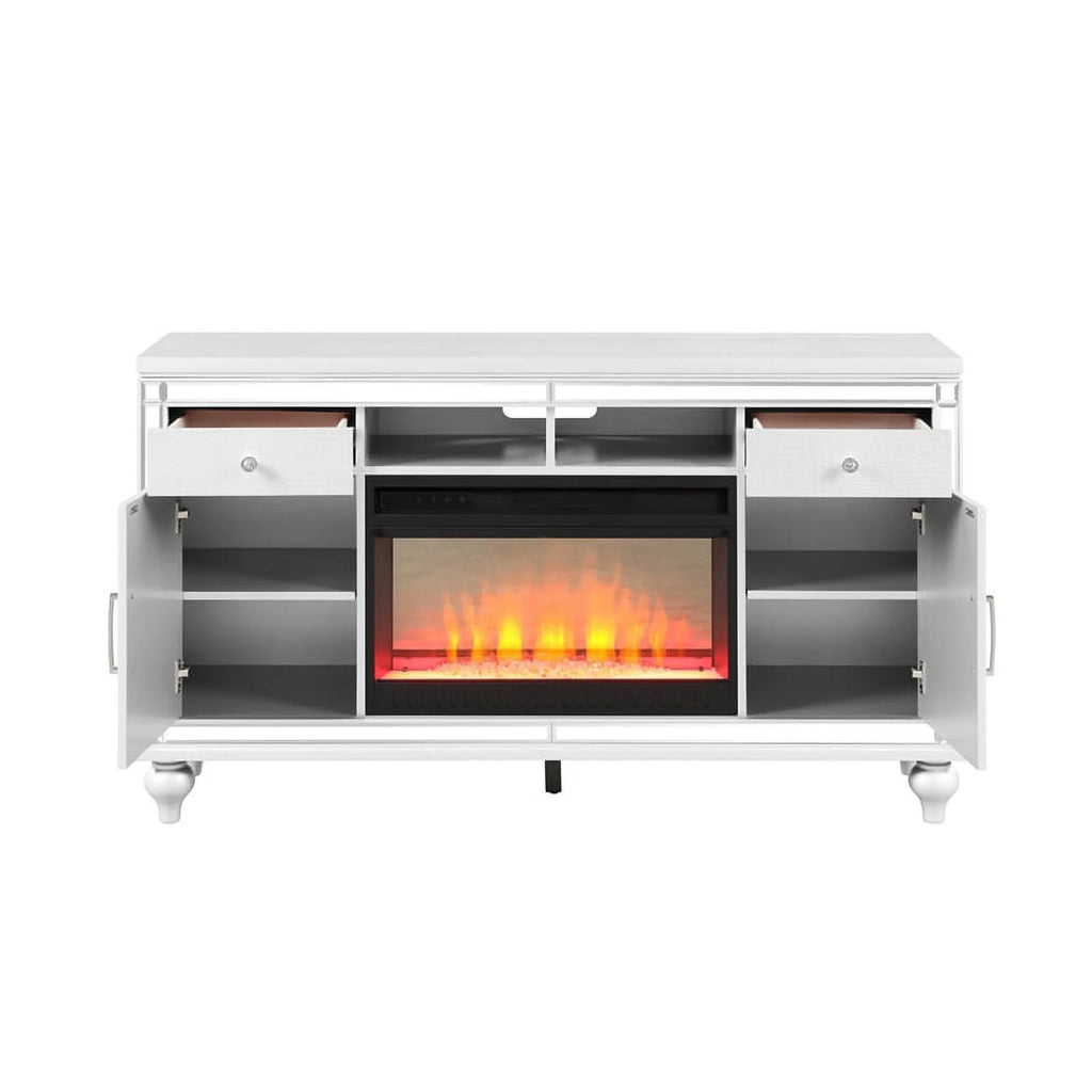 Solid Wood TV Stand With Electric Fireplace in White T62158