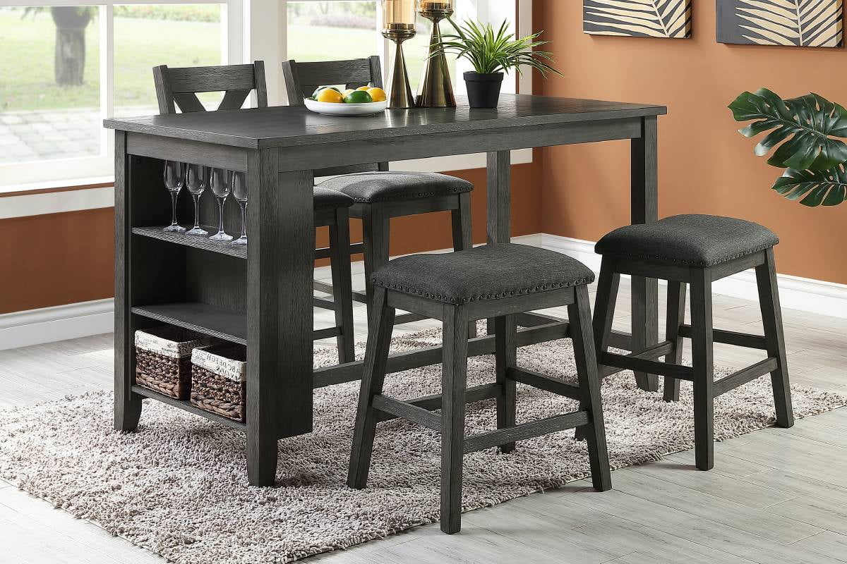 5pc Counter Height Dining Table with Storage Shelves U18902