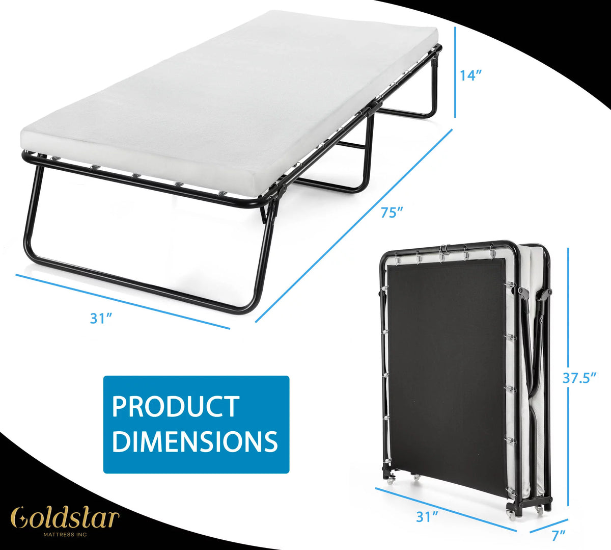 Folding Guest Bed with 3-Inch Foam Mattress and Caster Wheels R166688