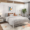 Queen White Metal Canopy Bed Frame with Headboard & Footboard V37799