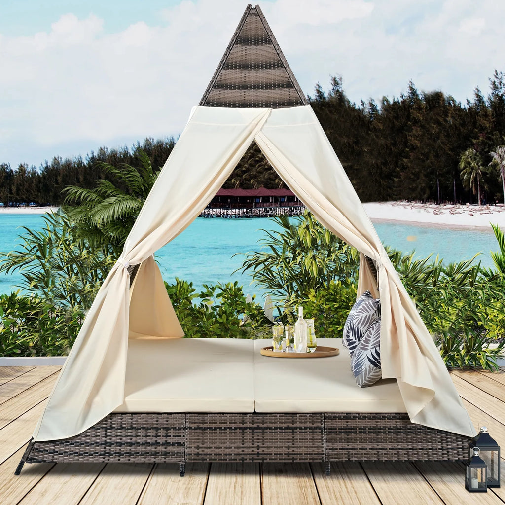 PE Wicker Daybed with Beige Cushions K96407