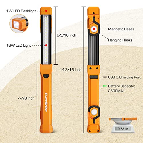 1000LM Rechargeable LED Work Light with Dual Magnetic Bases & Hanging Hooks, 4 Lighting Modes, Pack of 2 Q932