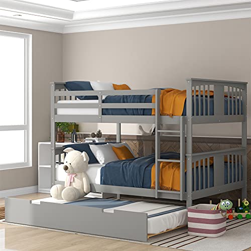 Twin Over Twin Solid Wood Bunk Bed with Stairs Slide Desk Storage Drawers Shelves Gray A670093